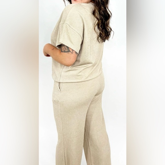Double Take Textured Round Neck Short Sleeve T-Shirt and Wide Leg Pants set - Picture 5 of 5